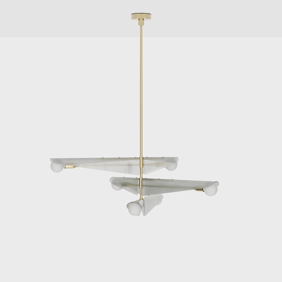 Sycamore 3 Ljuskrona Solid Brass & Dawn Grey Glass + Sphere III LED Bulbs