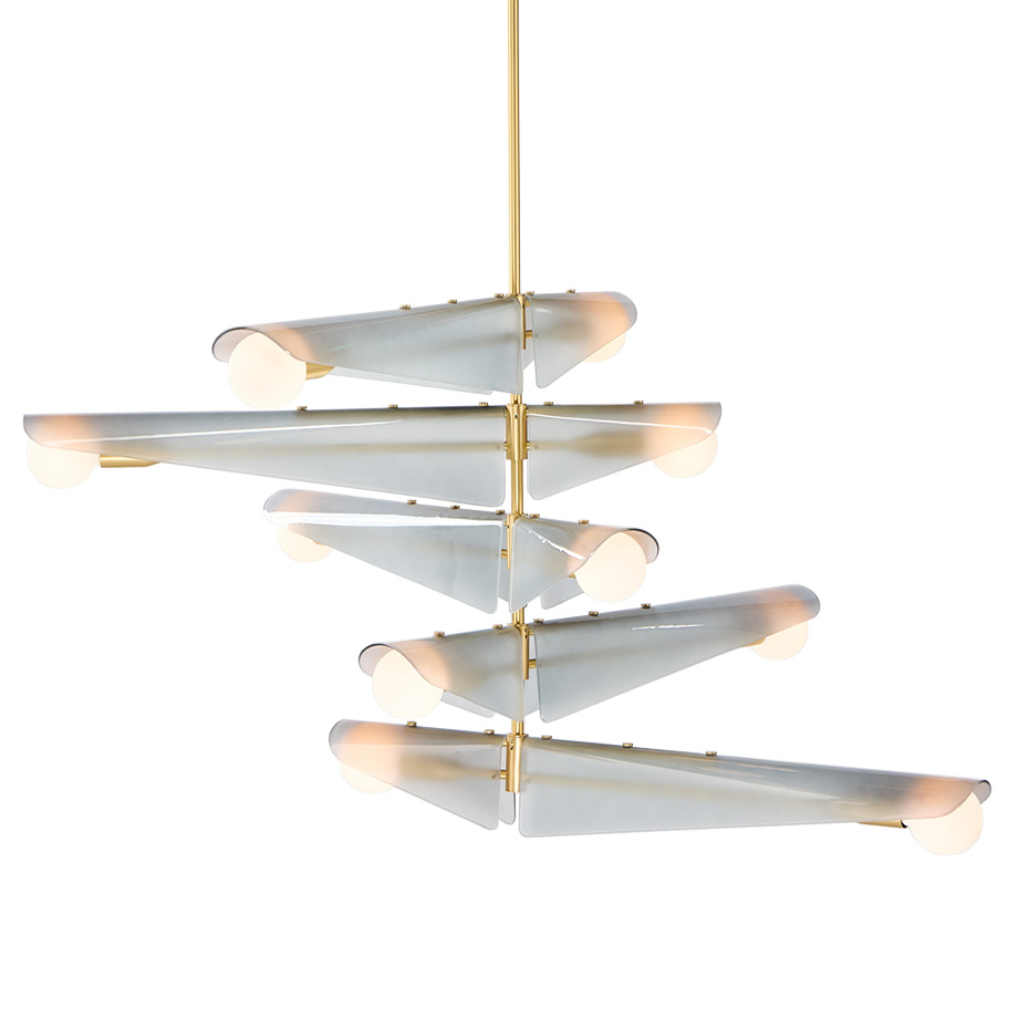 Sycamore 5 Ljuskrona Solid Brass & Dawn Grey Glass + Sphere III LED Bulbs