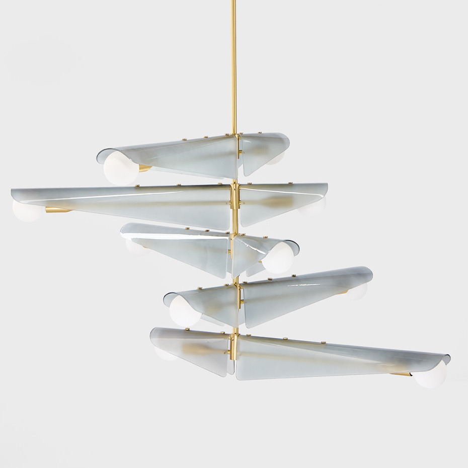 Sycamore 5 Ljuskrona Solid Brass & Dawn Grey Glass + Sphere III LED Bulbs