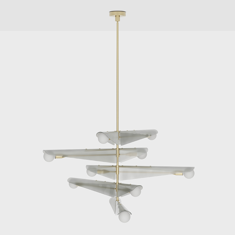 Sycamore 5 Ljuskrona Solid Brass & Dawn Grey Glass + Sphere III LED Bulbs