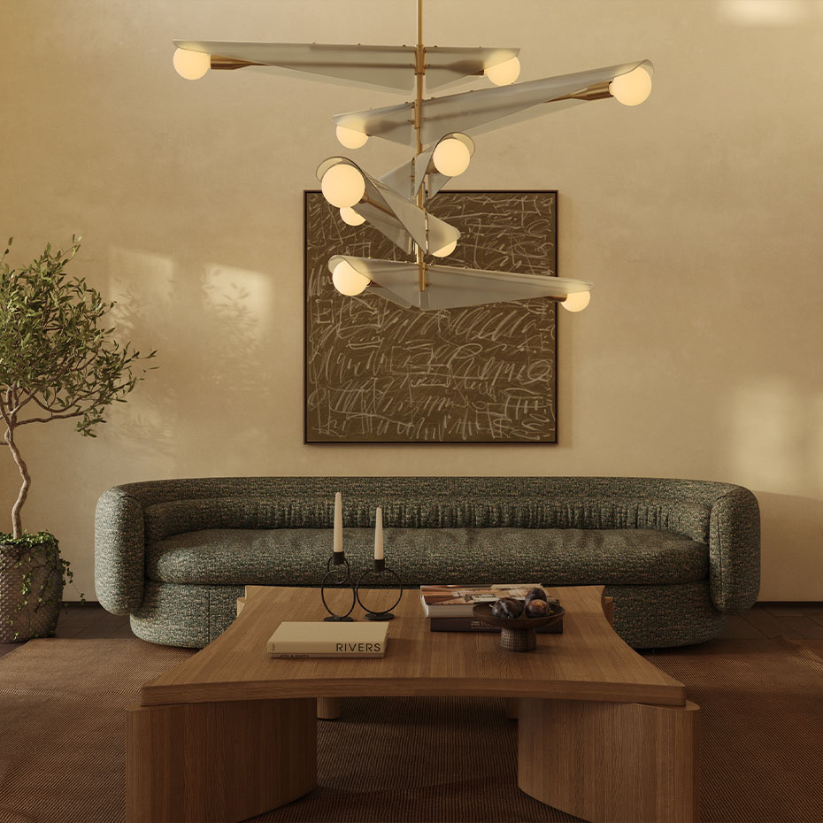 Sycamore 5 Ljuskrona Solid Brass & Dawn Grey Glass + Sphere III LED Bulbs
