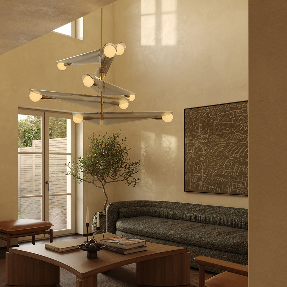 Sycamore 5 Ljuskrona Solid Brass & Dawn Grey Glass + Sphere III LED Bulbs