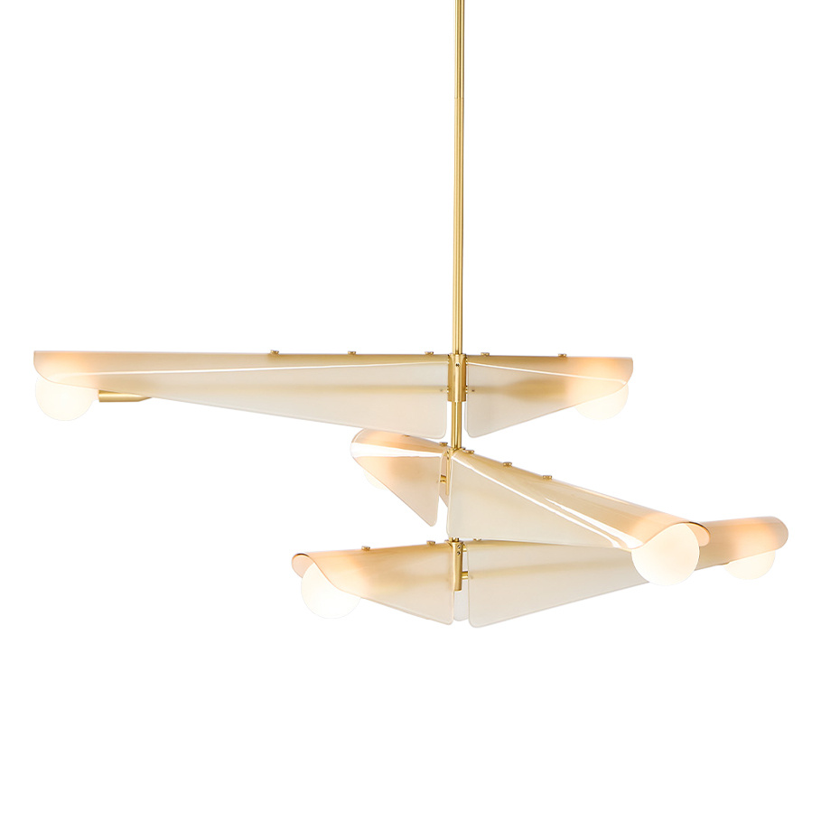 Sycamore 3 Ljuskrona Solid Brass & Dusk Pink Glass + Sphere III LED Bulbs