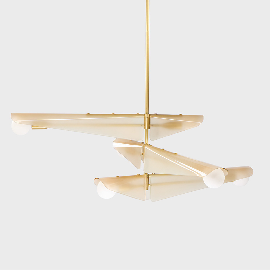 Sycamore 3 Ljuskrona Solid Brass & Dusk Pink Glass + Sphere III LED Bulbs