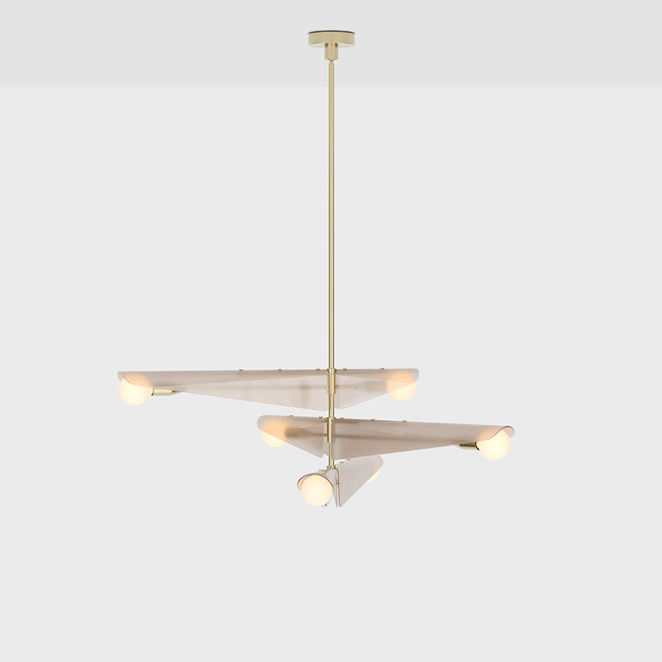 Sycamore 3 Ljuskrona Solid Brass & Dusk Pink Glass + Sphere III LED Bulbs