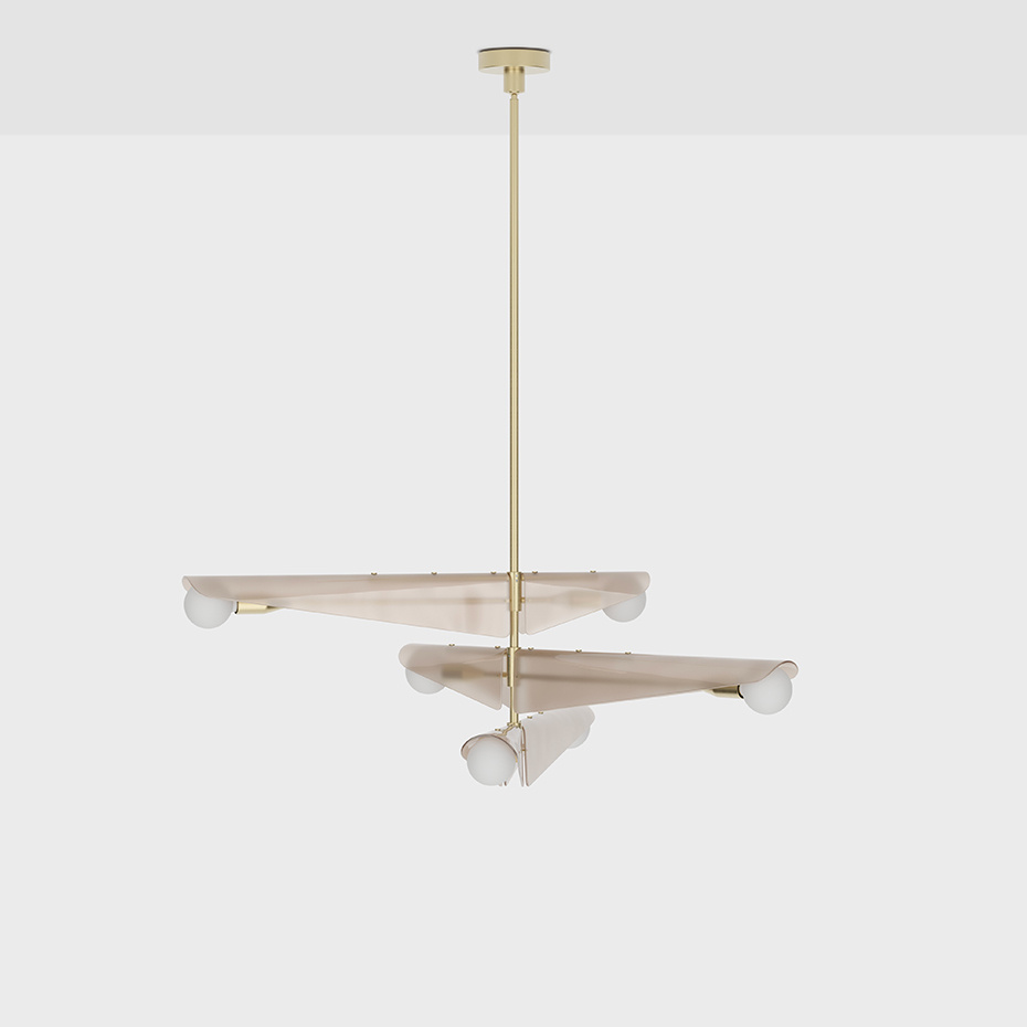 Sycamore 3 Ljuskrona Solid Brass & Dusk Pink Glass + Sphere III LED Bulbs