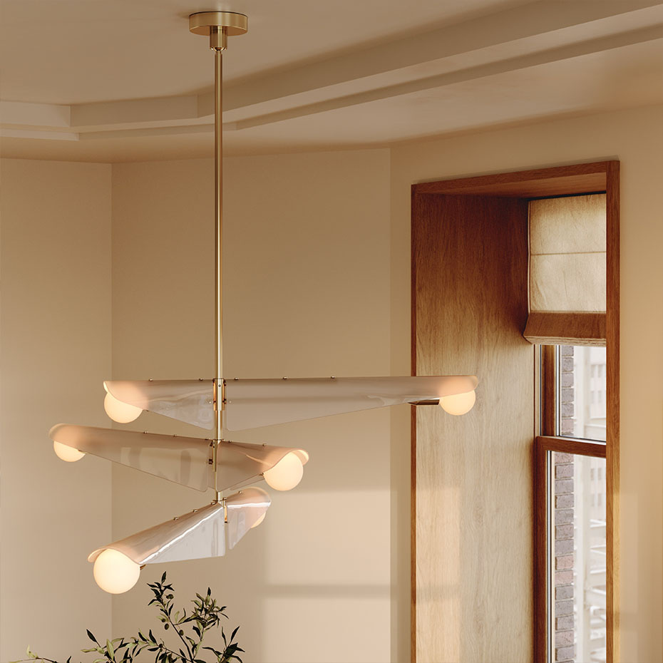 Sycamore 3 Ljuskrona Solid Brass & Dusk Pink Glass + Sphere III LED Bulbs