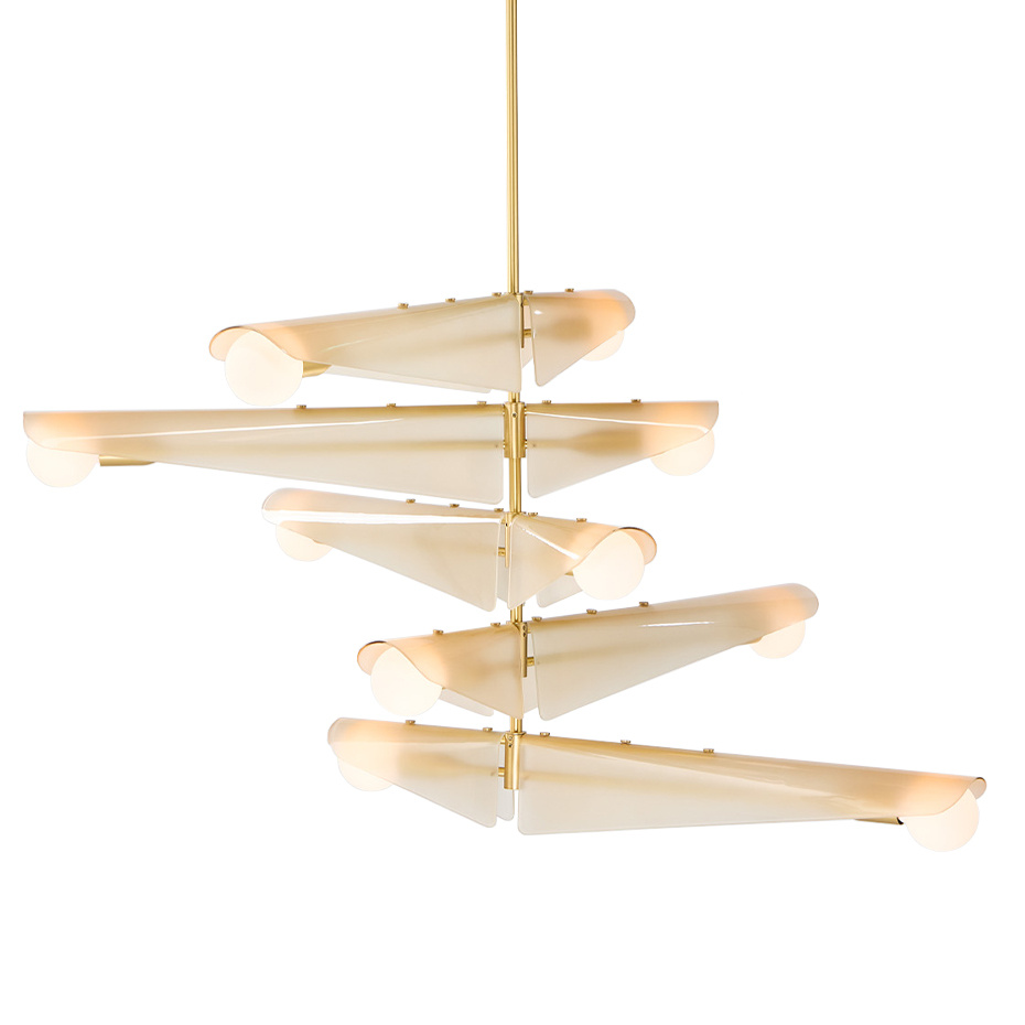 Sycamore 5 Ljuskrona Solid Brass & Dusk Pink Glass + Sphere III LED Bulbs