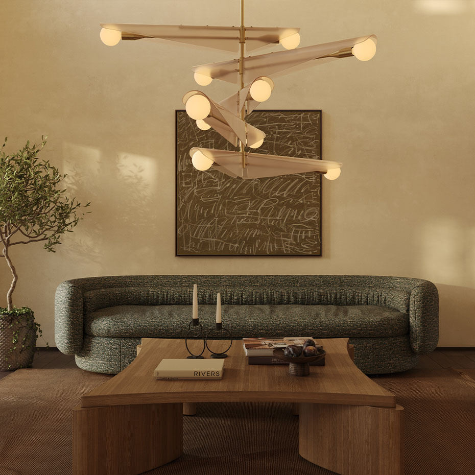 Sycamore 5 Ljuskrona Solid Brass & Dusk Pink Glass + Sphere III LED Bulbs