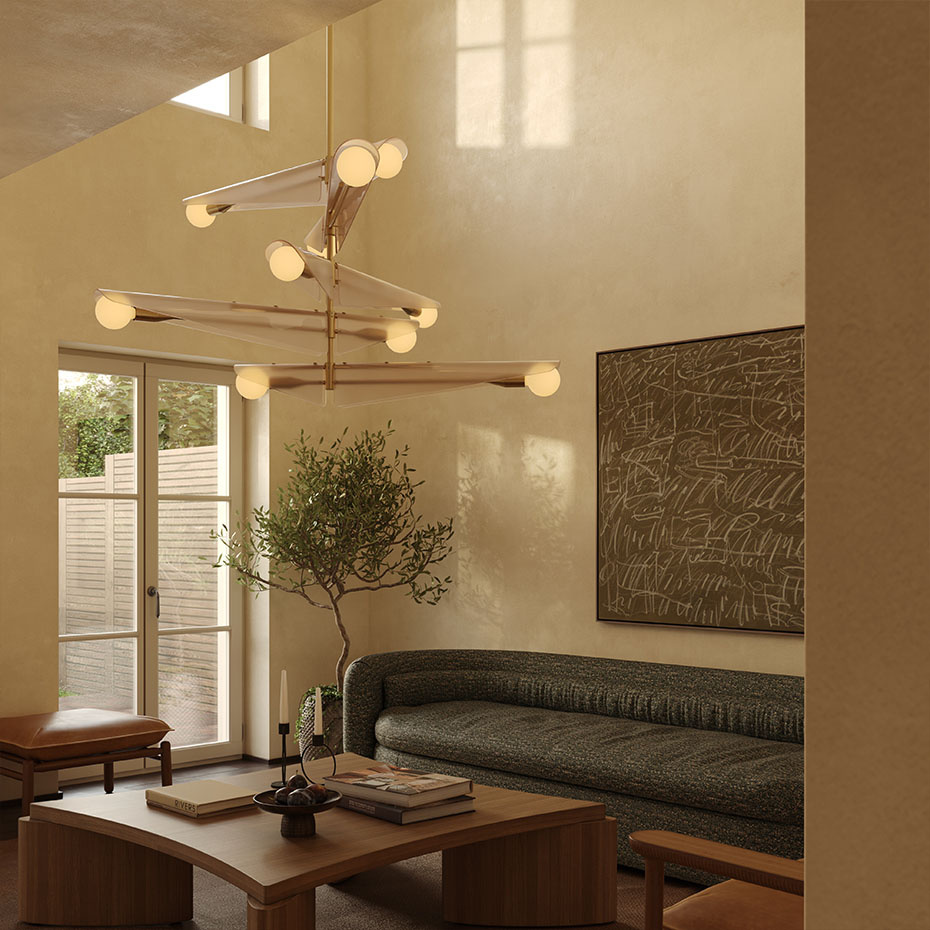 Sycamore 5 Ljuskrona Solid Brass & Dusk Pink Glass + Sphere III LED Bulbs