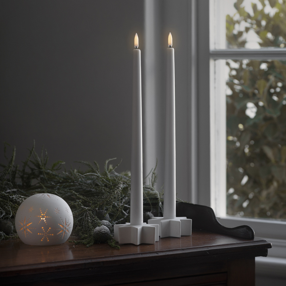 Uyuni Taper LED Candle 32cm Nordic White Smooth 2-Pack